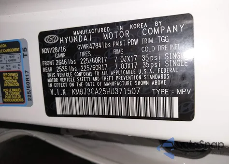 2017 Hyundai Tucson Eco z USA, uszkodzony, nr VIN KM8J3CA25HU371507